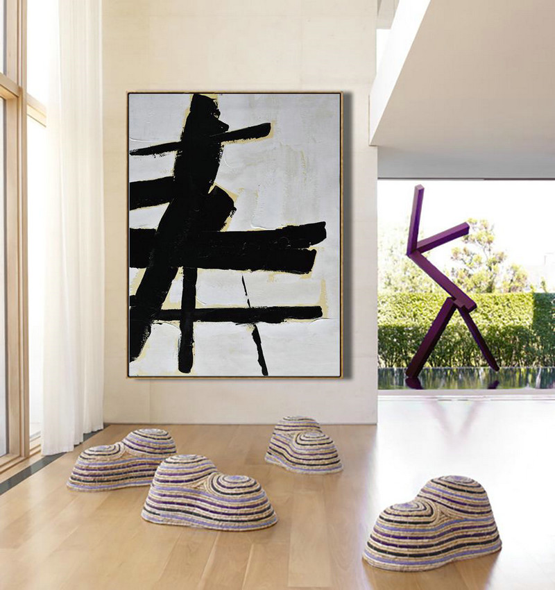 Large Contemporary Art Acrylic Painting,Minimalist Painting On Canvas, Palette Knife Vertical Minimal Art - Canvas Wall Paintings